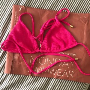 Monday Swimwear Palma Top, Fuchsia Crinkle, Size M
